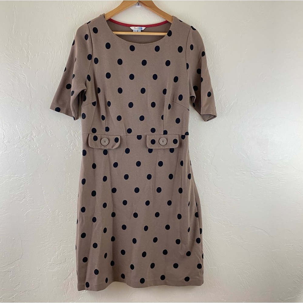Boden Size 12 Beige & Black Polka Dot Audrey Scoop Neck Half Sleeve Midi Dress